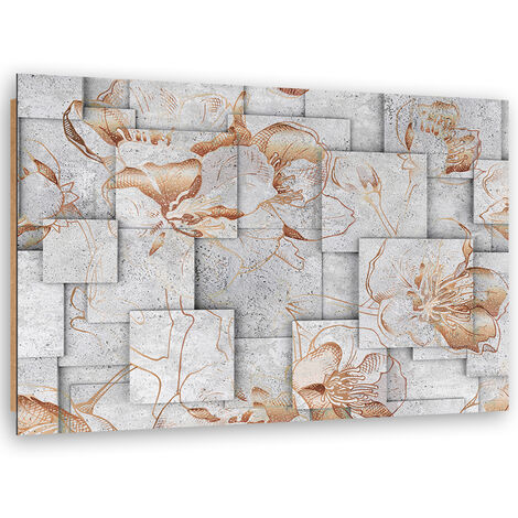 Quadro deco panel, Lilia fiori su uno sfondo geometrico - 90x60