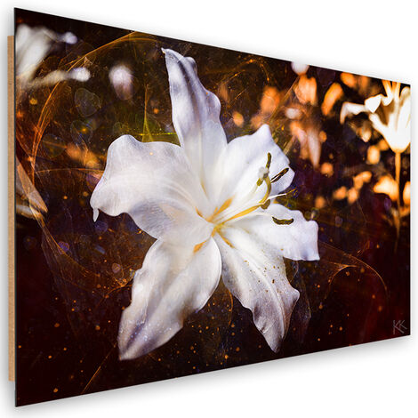 Quadro deco panel, Lily bianco su uno sfondo marrone - 120x80
