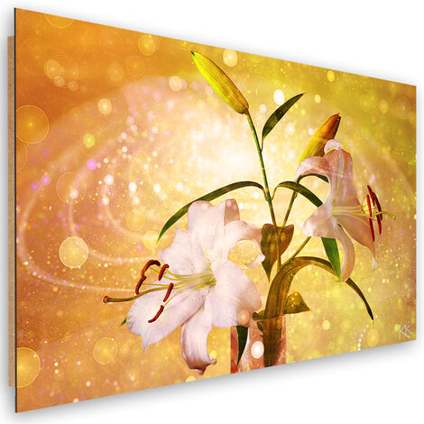 Quadro deco panel, Lily su uno sfondo giallo - 120x80