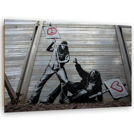 Quadro deco panel, Lotta alla pace con l'amore murale Banksy - 100x70
