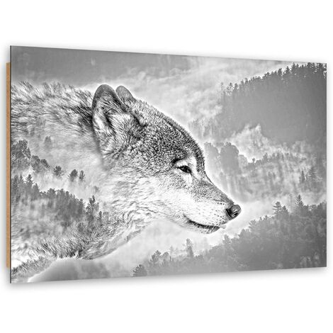 Quadro deco panel, Lupo su sfondo innevato - 100x70