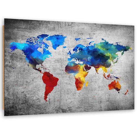 Quadro deco panel, Mappamondo dipinto su cemento - 90x60
