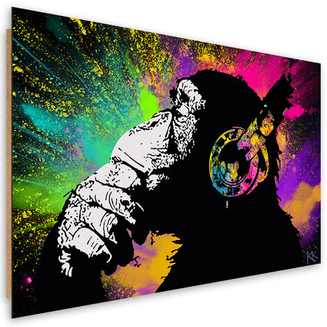 Quadro deco panel, Monkey colorata di Banksy - 90x60