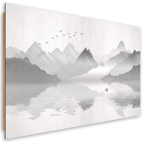 Quadro deco panel, Montagne sul lago astrazione - 120x80