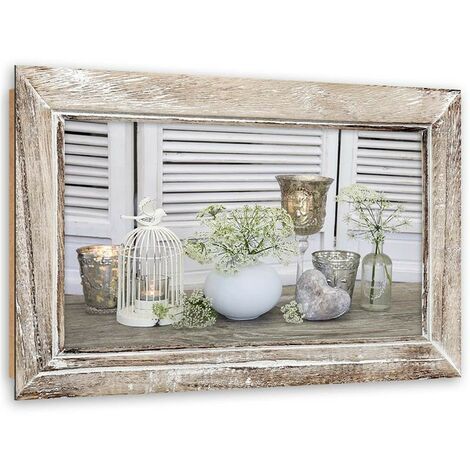 Quadro deco panel, Natura morta in una cornice di legno rustica - 90x60