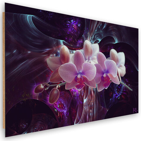 Quadro deco panel, Orchidea bianca su uno sfondo scuro - 120x80