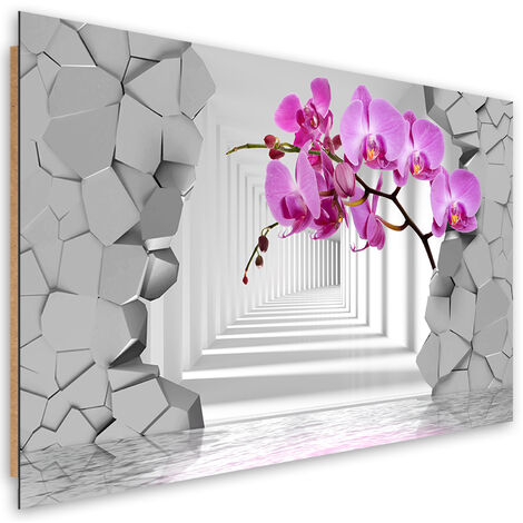 Quadro deco panel, Orchidea su uno sfondo 3D astratto - 90x60