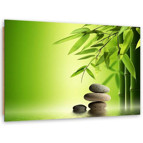 Quadro deco panel, Pietre zen e bambà¹ su sfondo verde - 100x70