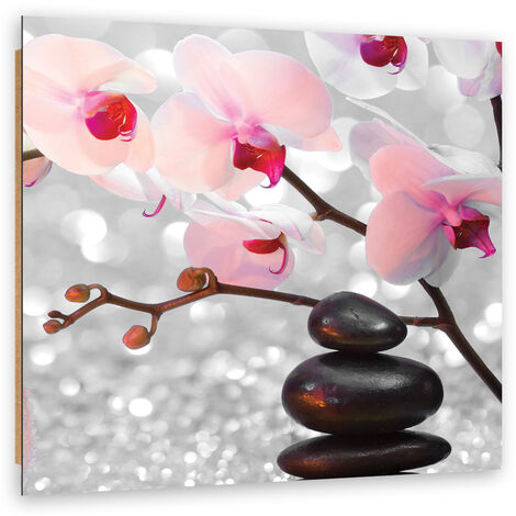 Quadro deco panel, Pietre zen e un ramoscello di orchidea - 40x40