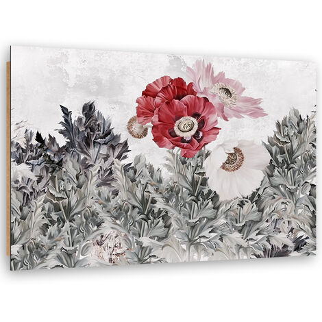 Quadro deco panel, Poppie rosse dipinte in giardino - 90x60