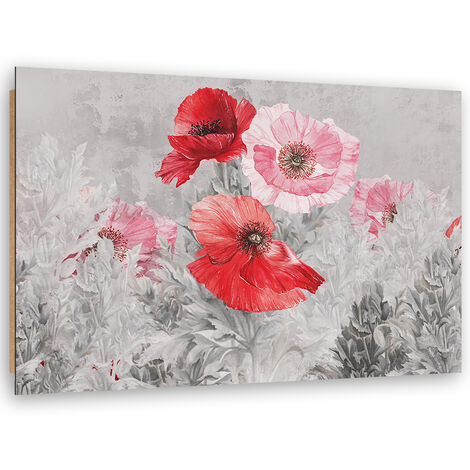 Quadro deco panel, Poppies rossi su un prato grigio - 90x60