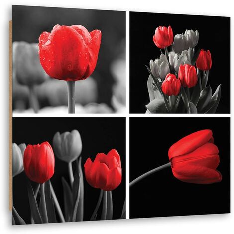 Quadro deco panel, Set di tulipani rossi - 40x40