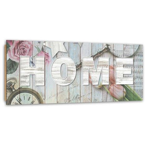 Quadro deco panel, Stile rustico Home lettering - 150x50