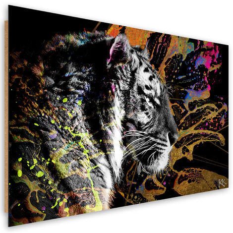 Quadro deco panel, Tigre su uno sfondo colorato - 90x60