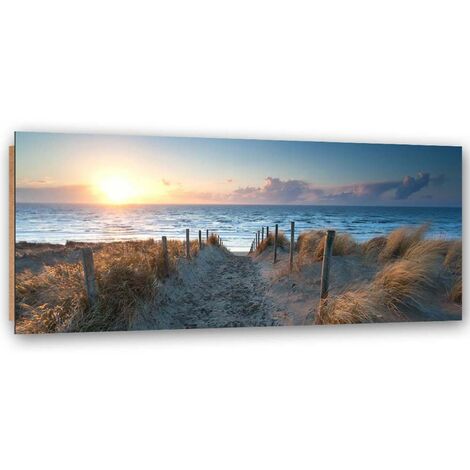 Quadro deco panel, Tramonto su una spiaggia in riva al mare - 120x40