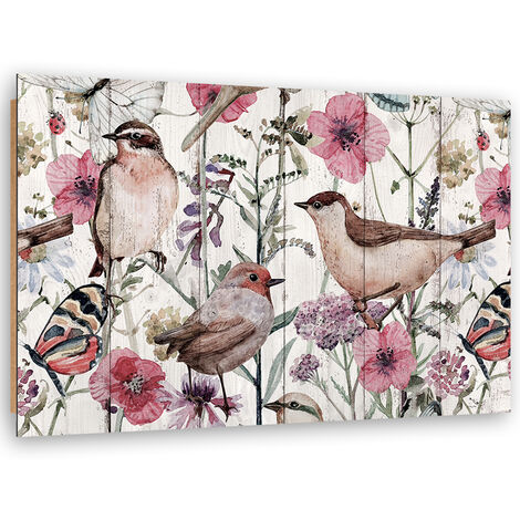 Quadro deco panel, Uccelli e farfalle nel prato - 120x80