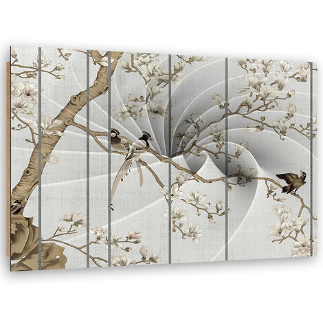 Quadro deco panel, Uccelli sull'albero magnolia - 90x60