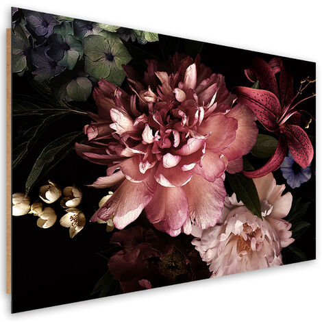 Quadro deco panel, Un bouquet di fiori su uno sfondo scuro - 90x60