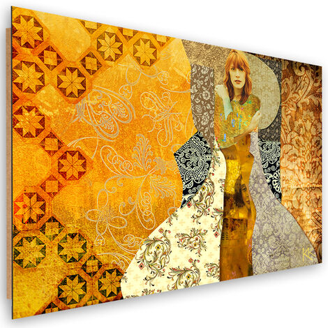 Quadro deco panel, Una donna su uno sfondo decorativo - 100x70
