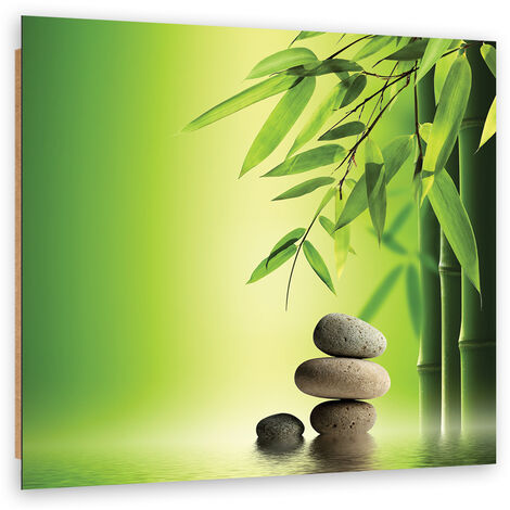 Quadro deco panel, Zen e pietre di bambà¹ su uno sfondo verde - 30x30