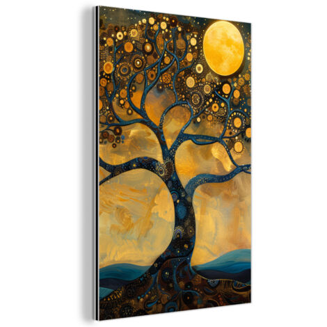QUADRO DI METALLO Albero - Luna - Fiori - Oro - Arte 60x90 cm