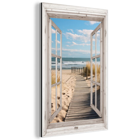 QUADRO DI METALLO Finestra - Mare - Costa - Natura - Vista - Spiaggia - Mare di Wadden 40x60 cm