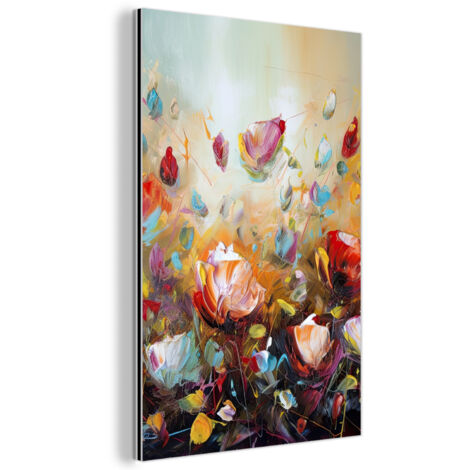 QUADRO DI METALLO Fiori - Arte - Natura - Pittura a olio 60x90 cm