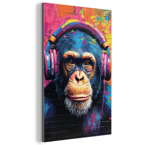 QUADRO DI METALLO Graffiti - Scimpanzé - Street art - Cuffie - Scimmia 40x60 cm