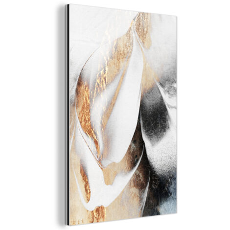QUADRO DI METALLO Lusso - Astratto - Oro - Bianco 60x90 cm
