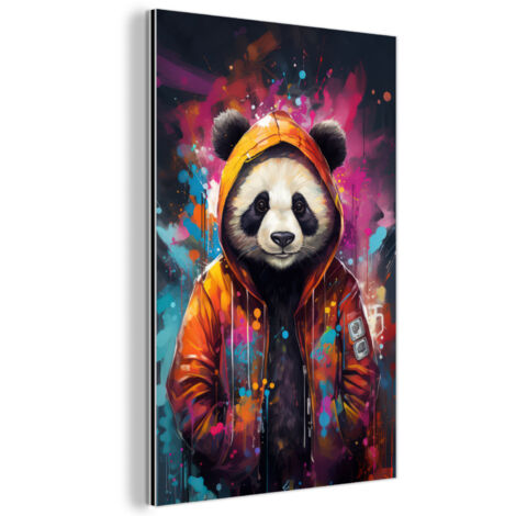 QUADRO DI METALLO Panda - Giacca - Graffiti - Arancione 40x60 cm