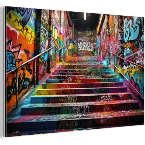 QUADRO DI METALLO Scale - Graffiti - Colori - Arte 90x60 cm