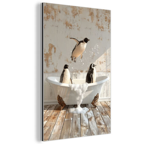 QUADRO DI METALLO Vintage - Pinguino - Vasca da bagno - Schiuma 60x90 cm