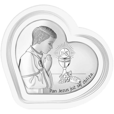 Quadro in argento con bambino "Il Signore Gesù sta arrivando" cornice bianca + incisione 6750SW-O 15,9 x 14,9 cm