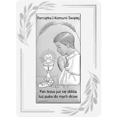 Quadro in argento, souvenir della Prima Comunione per un bambino con incisione 6717OP-O 13 x 18 cm