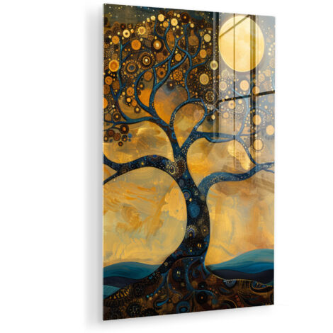 QUADRO IN PLEXIGLASS Albero - Luna - Fiori - Oro - Arte 40x60 cm