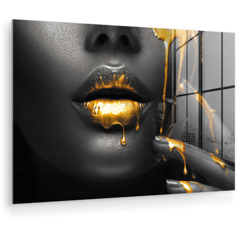 QUADRO IN PLEXIGLASS Donna - Nero - Oro - Viso - Labbra 120x80 cm