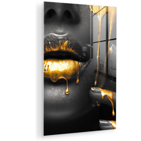 QUADRO IN PLEXIGLASS Donna - Nero - Oro - Viso - Labbra 40x60 cm