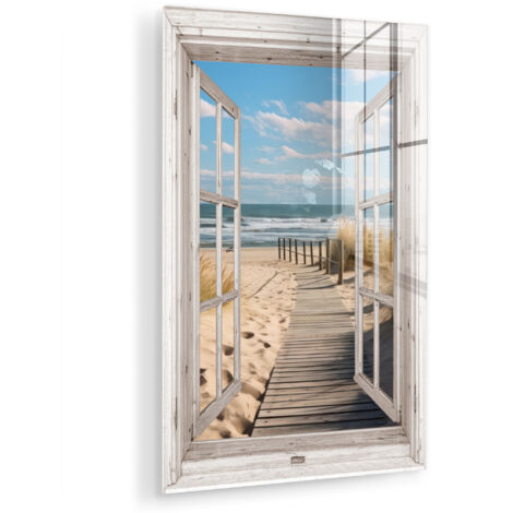 QUADRO IN PLEXIGLASS Finestra - Mare - Costa - Natura - Vista - Spiaggia - Mare di Wadden 40x60 cm