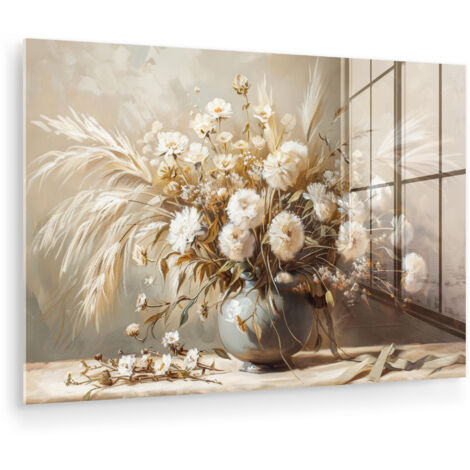 QUADRO IN PLEXIGLASS Fiori - Vaso - Natura morta - Beige 120x80 cm