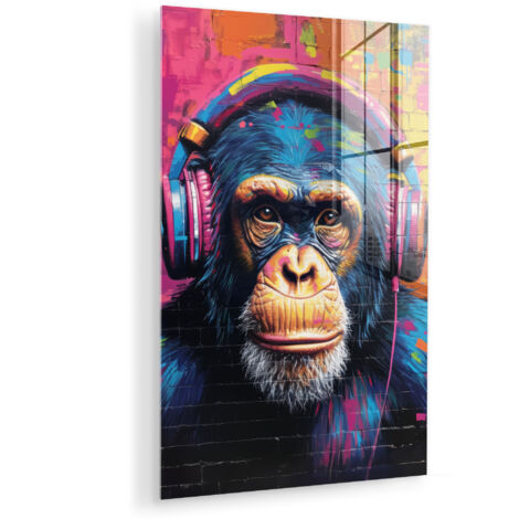 QUADRO IN PLEXIGLASS Graffiti - Scimpanzé - Street art - Cuffie - Scimmia 40x60 cm