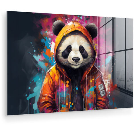 QUADRO IN PLEXIGLASS Panda - Giacca - Graffiti - Arancione 90x60 cm