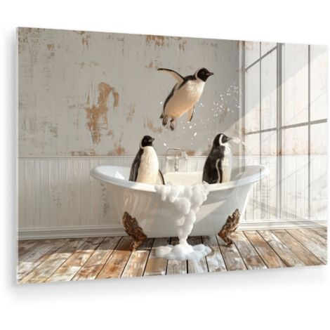 QUADRO IN PLEXIGLASS Vintage - Pinguino - Vasca da bagno - Schiuma 60x40 cm