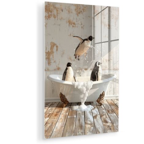 QUADRO IN PLEXIGLASS Vintage - Pinguino - Vasca da bagno - Schiuma 60x90 cm
