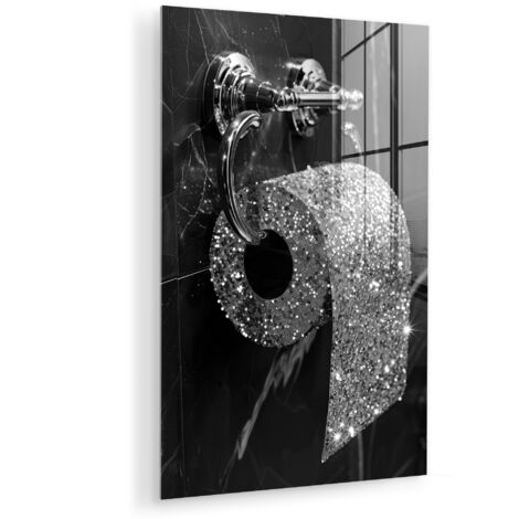 QUADRO IN PLEXIGLASS WC - Carta igienica - Bianco e nero - Brillantini 40x60 cm