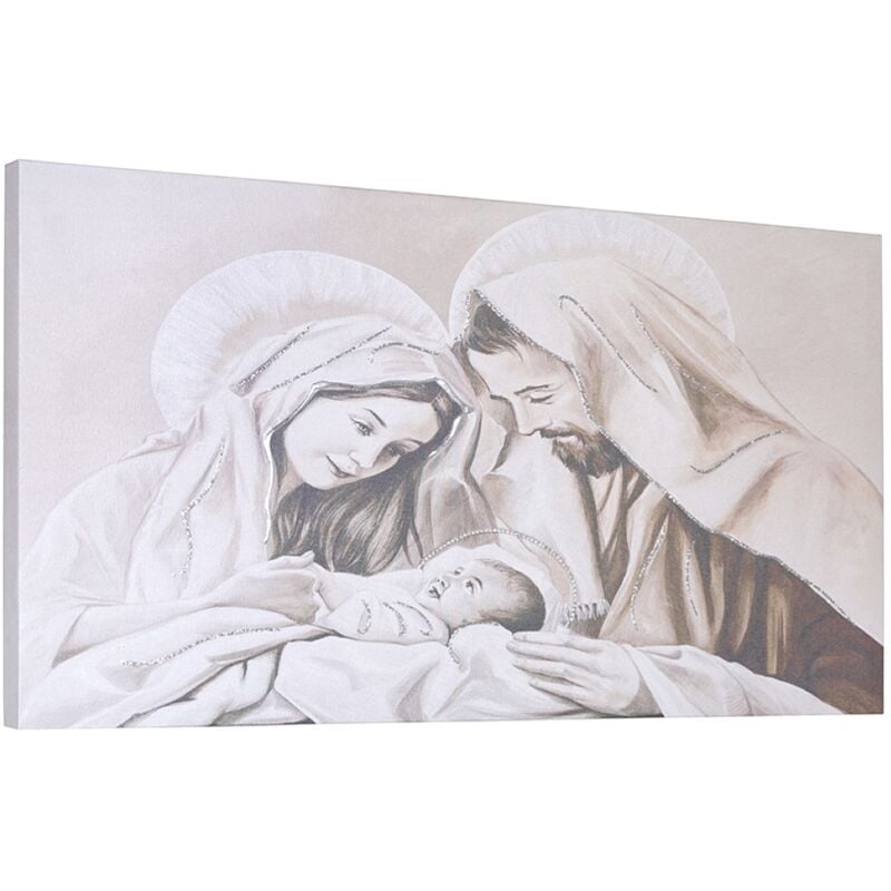 Image of Quadro in tela 50x100 cm tema Sacra Famiglia con particolari a rilievo