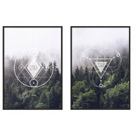 QUADRO INCORNICIATO 53x73cm Dittico Set di 2 dipinti Spirito Libero Foresta Montagne P981