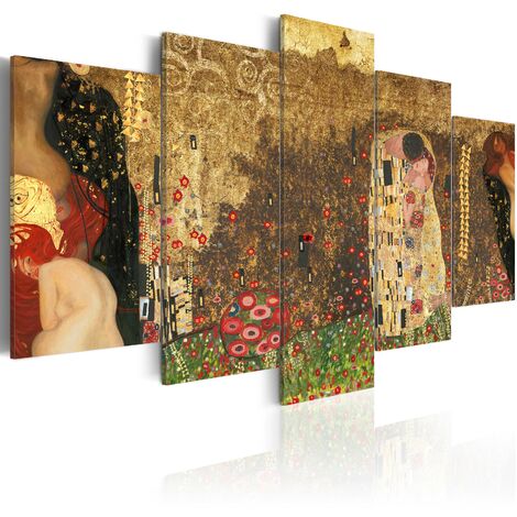 Il Bacio di Klimt - Quadro su Tela - Orizzontale con Orologio