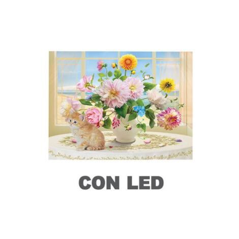 Quadro led vaso di fiori bianco rettangolare cm 40x30x1