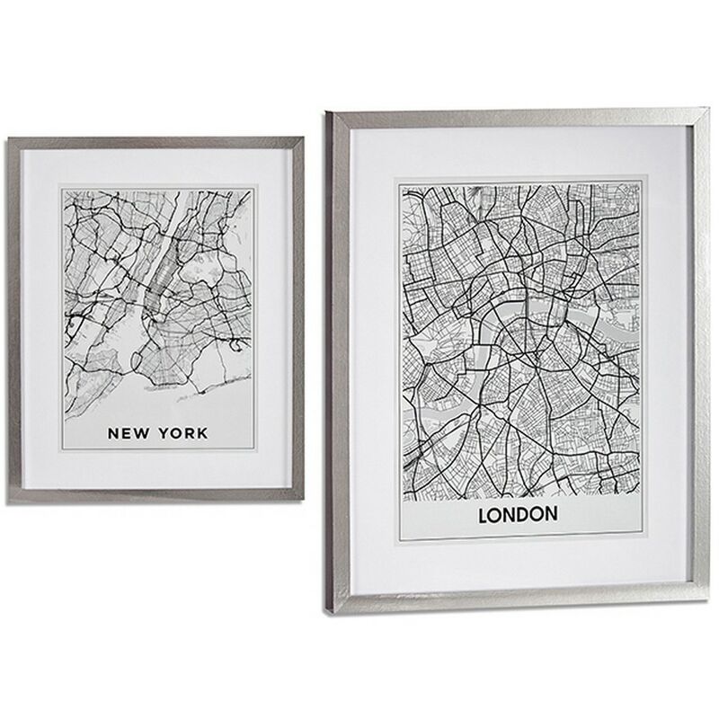 Image of Gift Decor - Quadro Londra New York Argento Legno Vetro (43 x 3 x 53 cm)