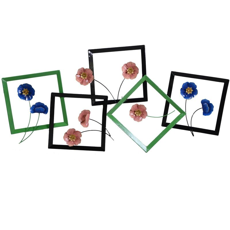 Quadro metallo blu fucsia verde fiori cm 126 x 61